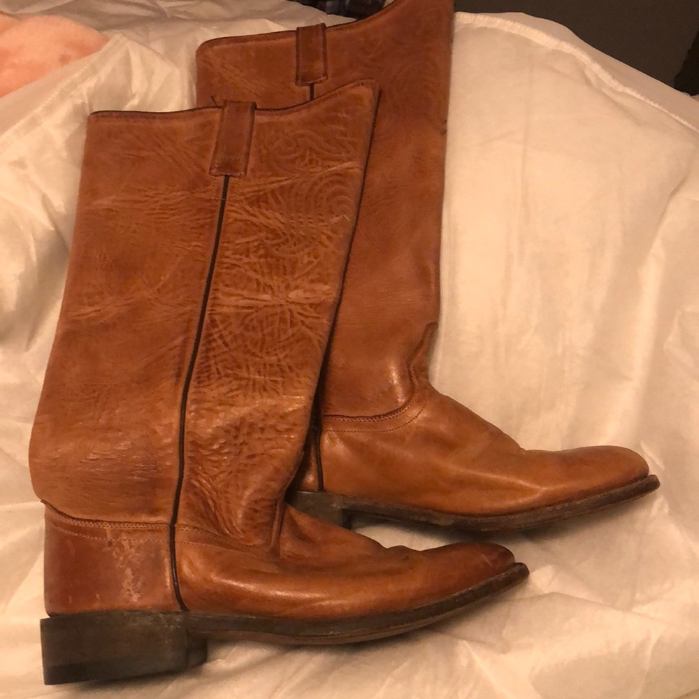 Old West Brown Women Barnwood Leather Cowboy Boots